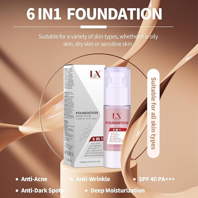 6-in-1 Makeup Infused with 1% Hyaluronic Acid- Matte + Poreless Liquid Foundation For A Glowing & Soft-Focus Look, Suitable for All Skin Types (408 Deep, Moisturizing Foundation)