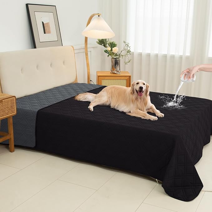 100% Waterproof Washable Dog Blanket，Black+Blackish Gray， 82"x92" | ,7-Layer Reversible Couch Covers for Dogs Met for Sofa Furniture Car Camping