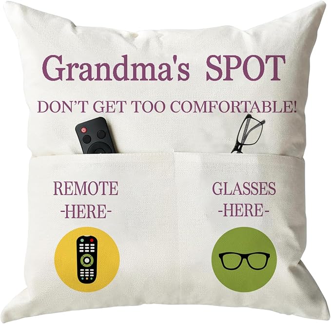 ONFAON Grandma Gifts, Grandma's Spot Throw Pillow Covers 18x18 Inch,Birthday Christmas Thanksgiving Day Gifts for Grandma Mom,2-Pocket