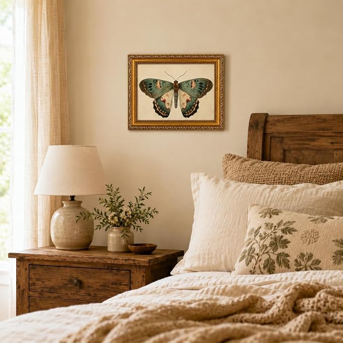 Vintage Butterfly Wall Art, Gold Framed Canvas Print, 16x24 in | Vintage butterfly print with ornate gold frame for bedroom, dining room, bathroom, entryway, and gallery wall decor