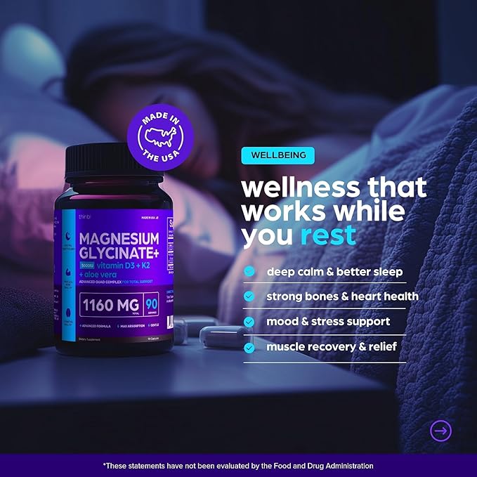 Magnesium Glycinate 1160mg + Aloe Vera, D3 & K2 Complex