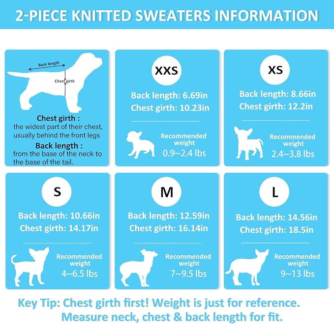 2 Pieces Xxs Dog Sweater Chihuahua Clothes Dog sweaters for Small Dogs Girl Boy Teacup Dog Yorkie Turtleneck Knitted Sweater Pet Clothes Fall Dog Clothes Blue White