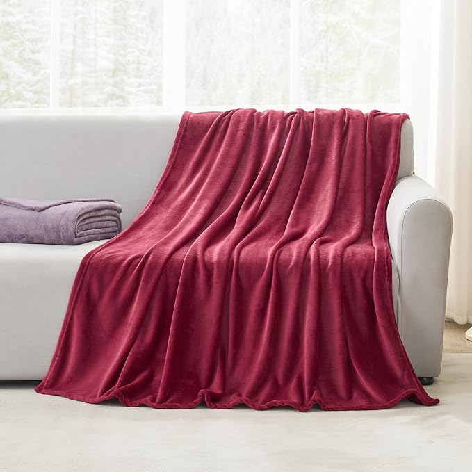 Hansleep Full Burgundy Red Fleece Blanket, Soft Flannel Bed Blanket | Fuzzy Cozy Blanket 84x90 Inches, Multi-use for Bed, Sofa, Couch, Travel, Camping, All Season Warm Lightweight Cover