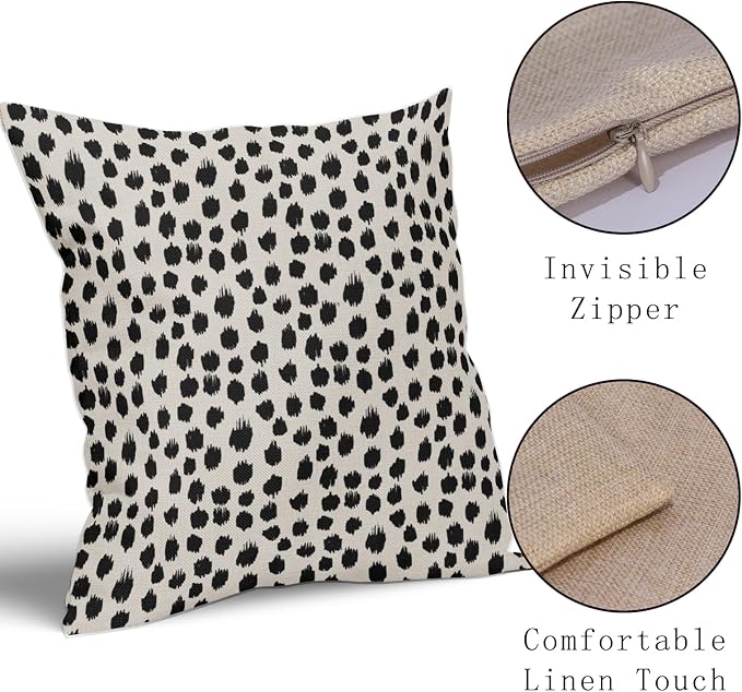 Black Cream Polka Dot Pillow Covers 24x24 Set of 2 Outdoor Modern Art Throw Pillows Boho Design Brush Strokes Decorative Pillowcase Square Cushion Cover Linen Pillow Case for Home Sofa Couch Bed