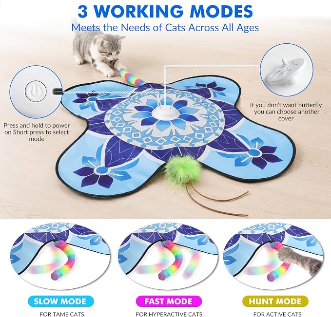 Wortade 3in1 Interactive Hide-and-Seek Cat Toy, Rotating, Blue