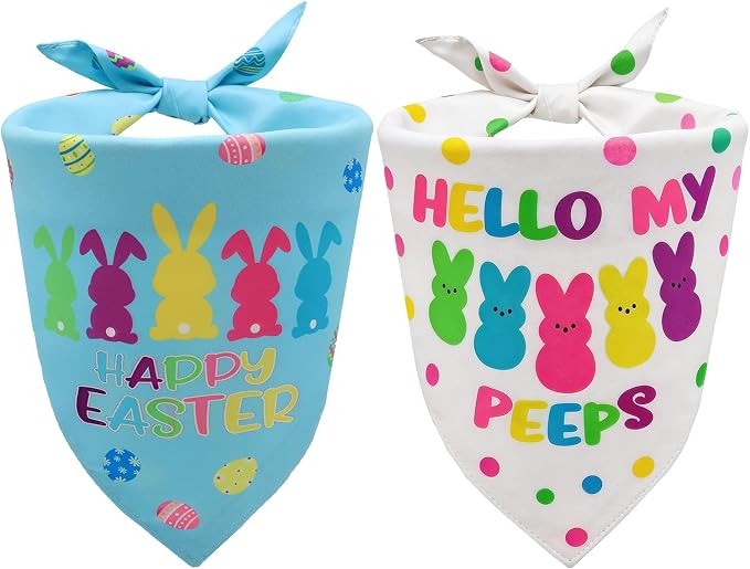 Easter Dog Bandanas 2PCS-Large,Adjustable Holiday Party Pets Rabbit Easter Egg Outfits,Triangle Reversible Pet Scarf for Boys and Girls,Dog Costume Gifts for Medium to Large Dogs