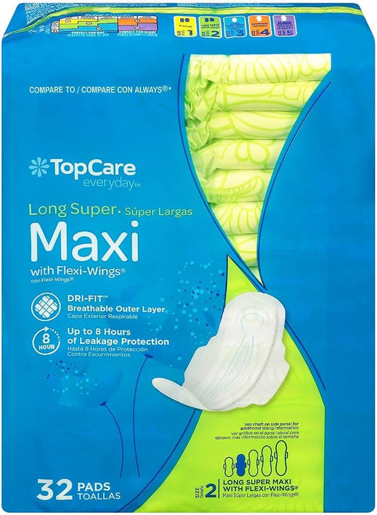 Topcare, Feminine Napkin Maxi Thick Long Super, 32 Count