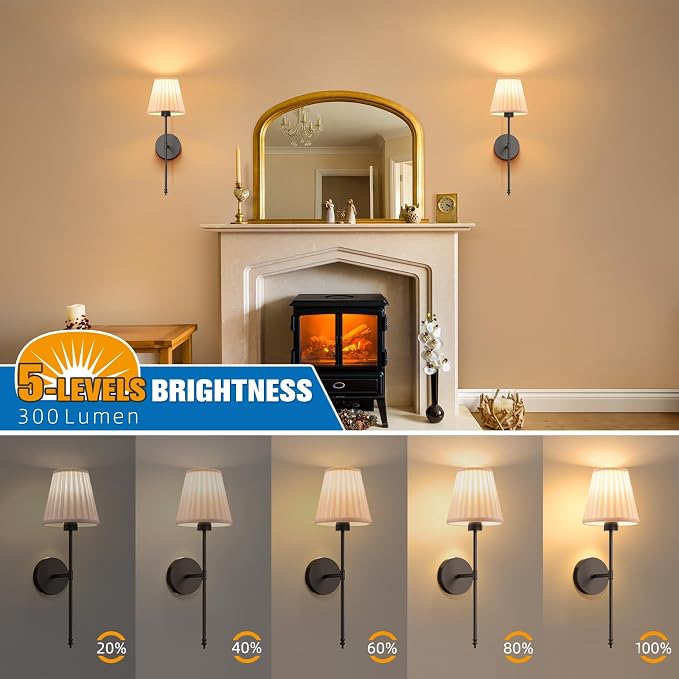 19.9 inch Battery Operated Wall Sconce Set of 2,Beige Black Rechargeable Wall Lights with 5200mAh Dimmable Bulbs and Remote,9 Colors Wireless Wall Lamps for Bedroom Living Room Decor