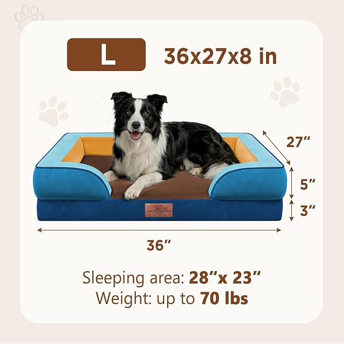 Comfort Expression Orthopedic Dog Beds for Large Sized Dog with Bolster | Waterproof Dog Couch Bed with Washable Cover & Non-Slip Bottom, Supportive Egg Crate Foam Large Pet Bed, 36x27 Inch