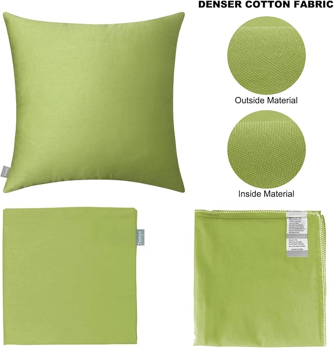 Thmyo 4-Pack 100% Cotton Comfortable Solid Decorative Throw Pillow Case, Square Cushion Cover Pillowcase Sublimation Blank Pillow Covers DIY Throw Pillowcase for Couch(18x18 inch/ 45x45cm, Green 2)