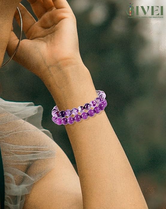 Bivei Natural Gemstone Semi Precious Healing Crystals Handmade Stretchy Round Beads Bracelet,Stocking Stuffers for Women Enhance Positive Energy