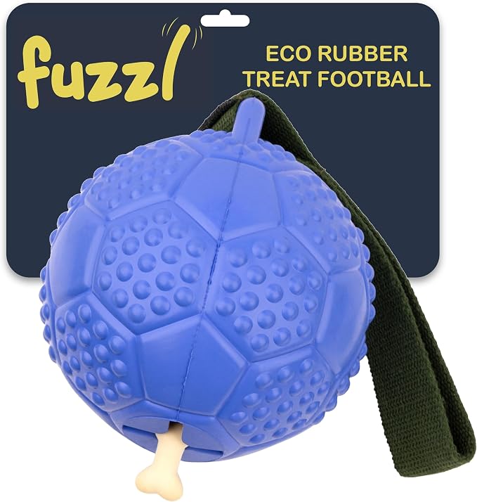 Fuzzl Eco Rubber Chuck & Treat Soccer Ball - Blue - Long Lasting Dog Chew Toys for Aggressive Chewers Strong Dog Toy for Dogs Durable Puppy Toys