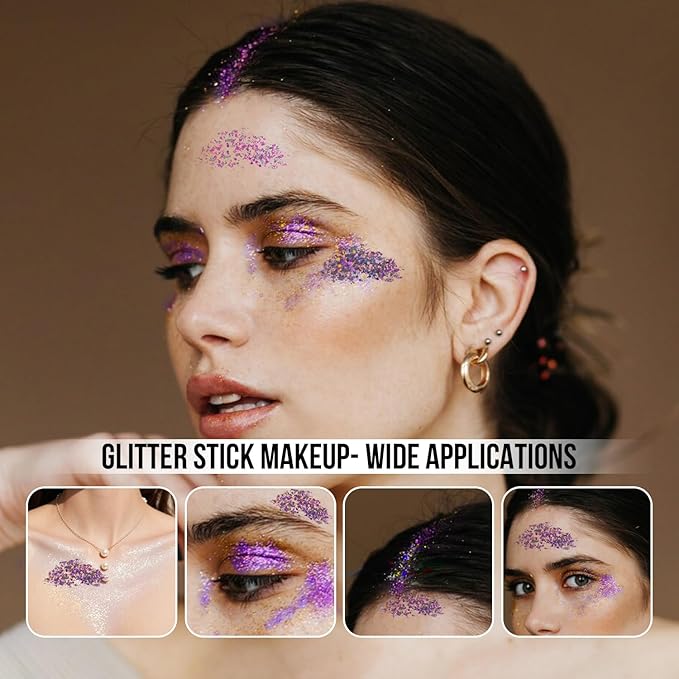 Brzeaf Christmas Face and Body Glitter Stick, Shimmery& Long Lasting, Hair Eyeshadow Face Body Glitter, Singer Concert Music Rave Festival, Glitter Stick Makeup & Face Glitter Gel