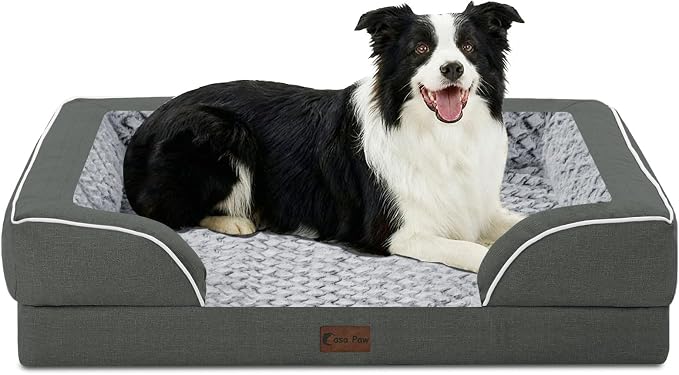 Waterproof Orthopedic Dog Bed for Medium Dogs, 35x22in, Dark Grey | Orthopedic Foam Eases Joint Pressure, Bolsters Supports Head And Neck, Washable Pet Beds, Removable Cover, Non-Slip Bottom