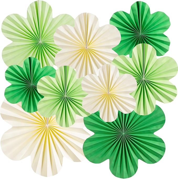 SUNBEAUTY Green Paper Flowers Decorations for Wall, Spring Summer Paper Fans Decor, Classroom Decor Paper Floral Backdrop Paper Flowers Decoration Hanging Paper Fans Green Flower Wall Decor, Set of 9