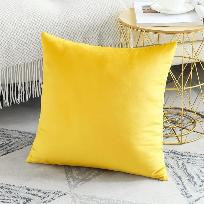 Artscope Luxury Velvet Pillow Covers Decorative Square Pillowcases Soft Solid Cushion Cases for Couch Sofa Bedroom Home Decor 20x20 Inch Golden Yellow