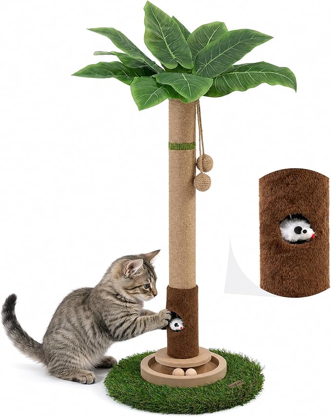 Tall Cat Scratching Post,Cat Toys,Cat Scratcher Tree for Large Cat | Heavy Duty,Protect Sofa,Modern Boho,Cat Ball Track,Cat Tree,For Indoor Cats
