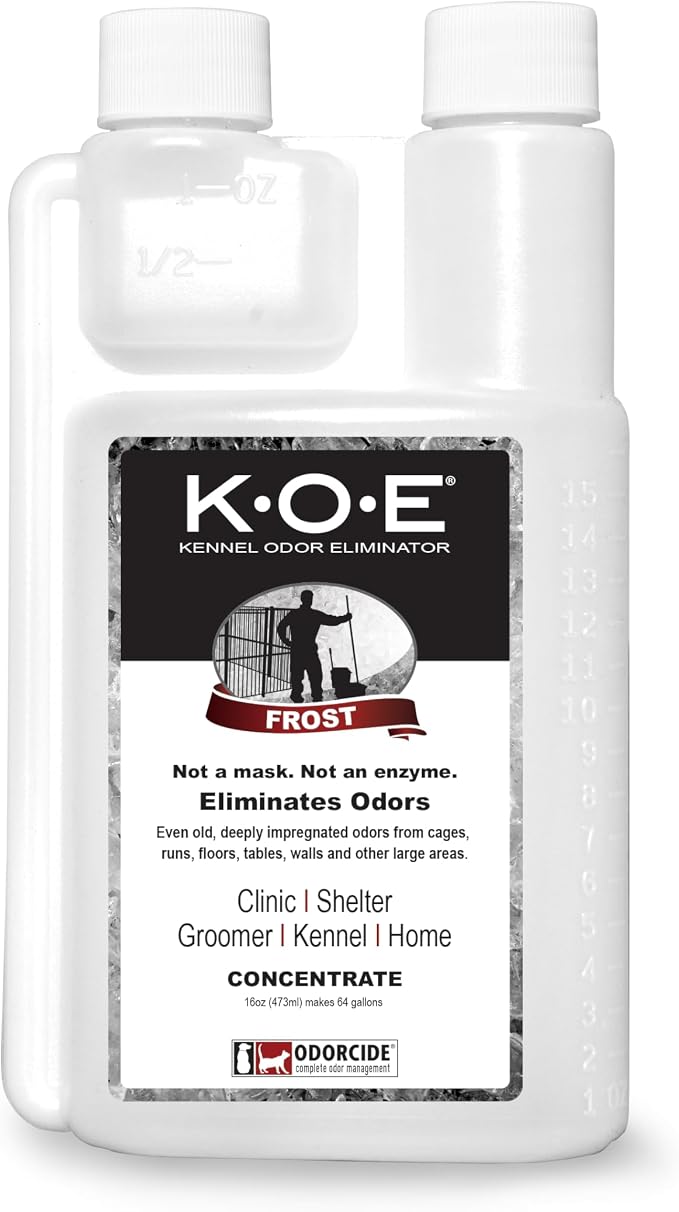 Odorcide K.O.E Kennel Odor Eliminator Concentrate – For Cages, Runs & More – For Home & Kennel w/Safe, Non-Enzymatic Formula - Frost Scent -16 oz