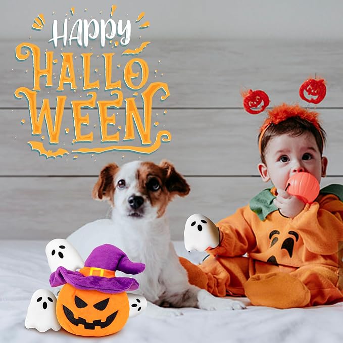 lilfrd Halloween Dog Toys, Pumpkin Ghost Hide & Seek Squeaky Toy