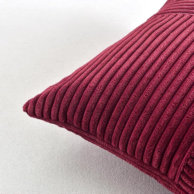 Fancy Homi Burgundy Decorative Throw Pillow Covers 22x22 Inch for Living Room Couch Bed Sofa, Rustic Farmhouse Boho Home Decor, Soft Corss Corduroy Patchwork Accent Cushion Case 55x55 cm