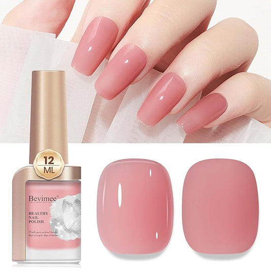 Quick Dry Nail Polish 12ML, Sheer Pink Regular Color Nail Polish Water Based Holographic High Coverage Nail Lacquer Natural Nail Art No Required UV LED for Valentine's Day Gift