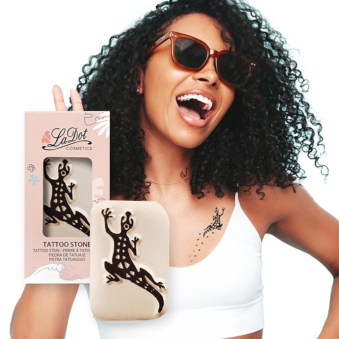 LaDot Temporary Tattoo Stamp– Easy-to-Use Reusable Ceramic Skin Stamp for Creating Custom Temporary Tattoos – Fun Body Art Tool for Parties, Events, and Festivals (Lizard, Medium)