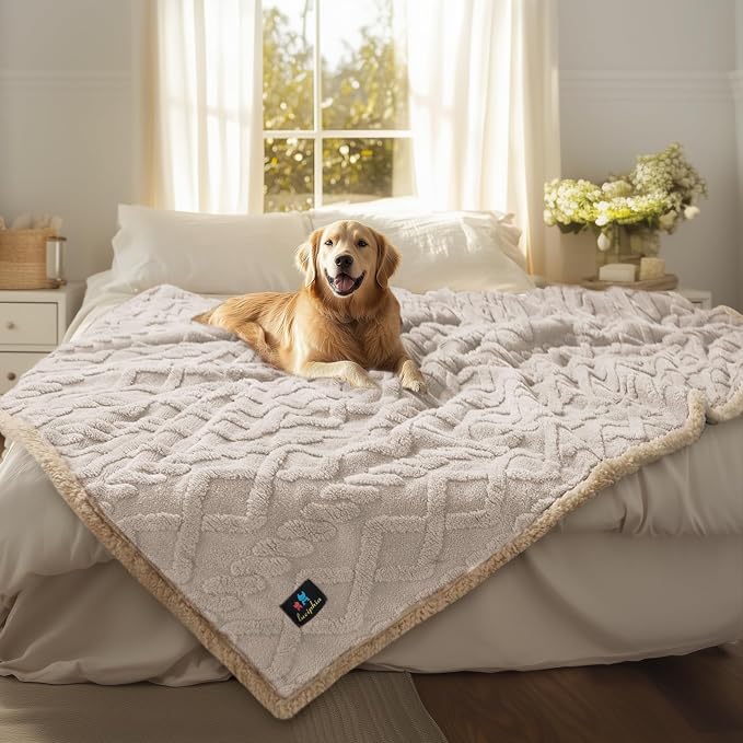 Luciphia Waterproof Blanket for Twin Bed Reversible Fleece Couch Cover | Reversible waterproof pet blanket soft fleece machine washable protect couch bed, Beige-thicken 85" x 57"
