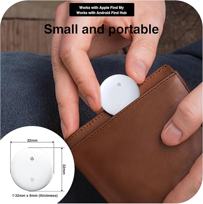 Bluetooth Tracker Works with Apple Find My & Android Find Hub – Key Finder for Keys & Pet Collar, No Monthly Fee, Loud Alarm, Replaceable Battery(2 Pack, White)