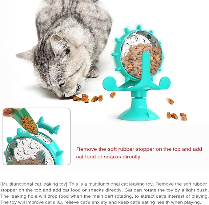 Interactive Cat Slow Feeder, Rotating Durable Dog Puzzle Toy, Mental Stimulation Treat Dispenser with Powerful Suction Cups for Cats and Dogs (Light Blue)