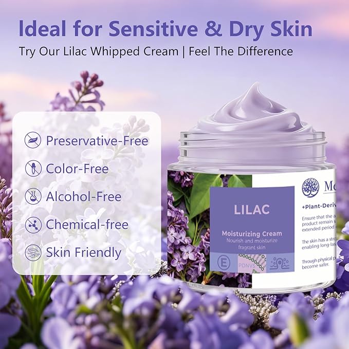 Moisturizing Cream - 200ml Hydrating Body & Face Moisturizer with Shea Butter & Sweet Almond Oil, Vitamin E for Nourishing & Brightening Skin, Long-Lasting Moisturization. (Lilac)