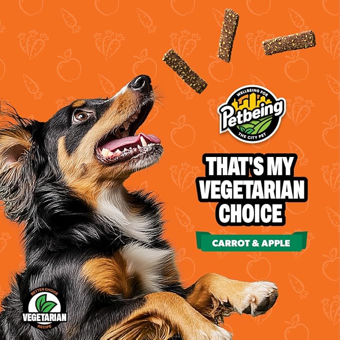 Green A Day Veggie Strips for Dogs | Carrot & Apple Vegetarian Dog Chews | Daily Wellness Treats with Fruits & Vegetables | 4 Pack, 3 oz Bags
