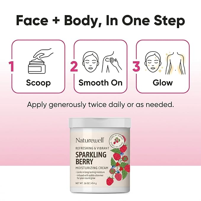 NATURE WELL Sparkling Berry Refreshing & Vibrant Body Cream Moisturizer, Infused with Natural Oils & Extracts, Non-Greasy, Lightweight, Helps Lock in Moisture, Infused with Subtle Shimmer, 16 Oz