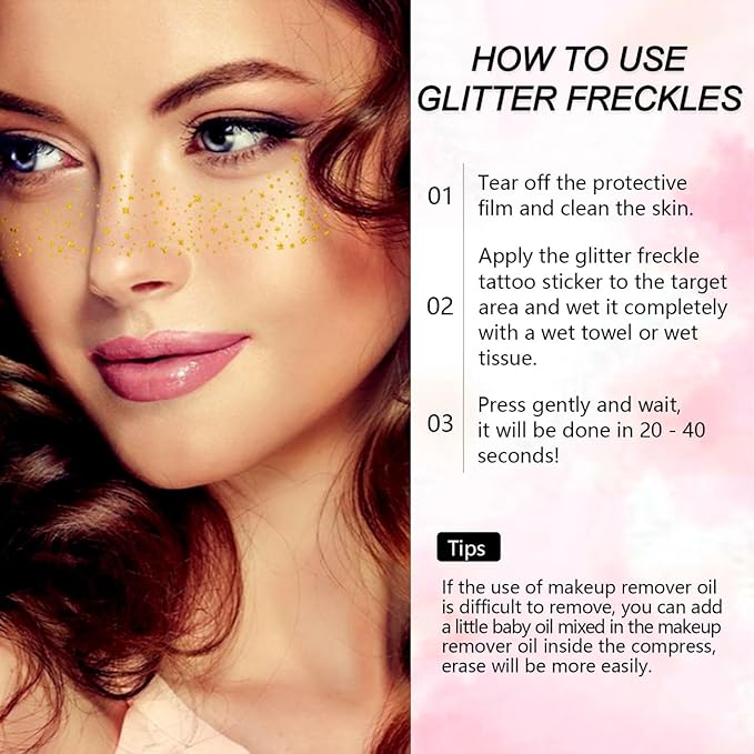 Glitter Freckles Gold Sparkle Freckles Face Tattoo Fake Glitter Freckle Temporary Patches for Women Party Makeup 8 Pcs