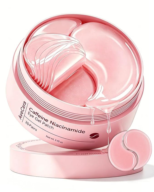 70Pcs Caffeine Peptide Under Eye Patches for Dark Circles Puffiness, Gel Eye Masks with Rose Essence Hyaluronic Acid Niacinamide Anti Wrinkle & Fine Lines Hydrating & Cooling for Men & Women