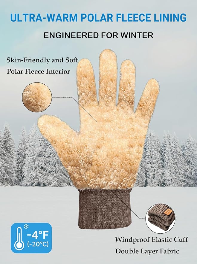 JIZCTBN Winter Thermal Gloves for Men Women - Upgraded Touch Screen Warm Fleece Lining Gloves for Running, Cold Weather