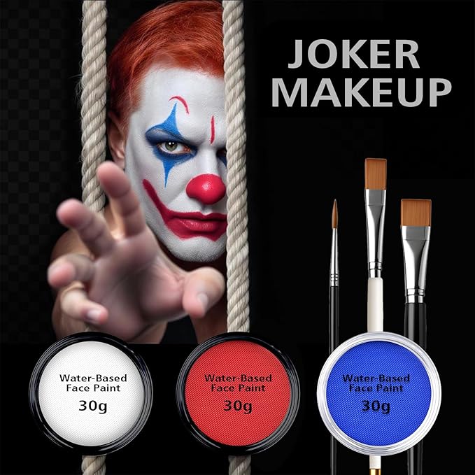 Water-Based Red White Blue Patriotic Face Body Paint Kit with Brushes for 4th of July Independence Day, Halloween Cosplay and Sports Events