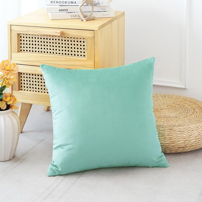 Artscope Luxury Velvet Pillow Covers Decorative Square Pillowcases Soft Solid Cushion Cases for Couch Sofa Bedroom Home Decor 20x20 Inch Aqua Green