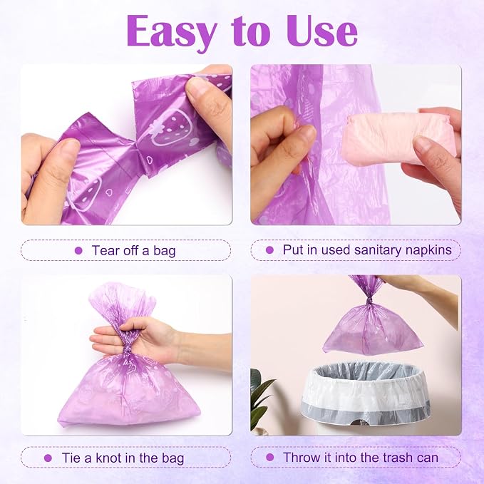 Luxiv 150Pcs Sanitary Napkin Disposal Bags, Pink Disposable Sanitary Bag Personal Care Disposal for Tampons Trash Bag, Disposable Mini Bags for Women Privacy Handling Bag Diaper Sack (Purple)