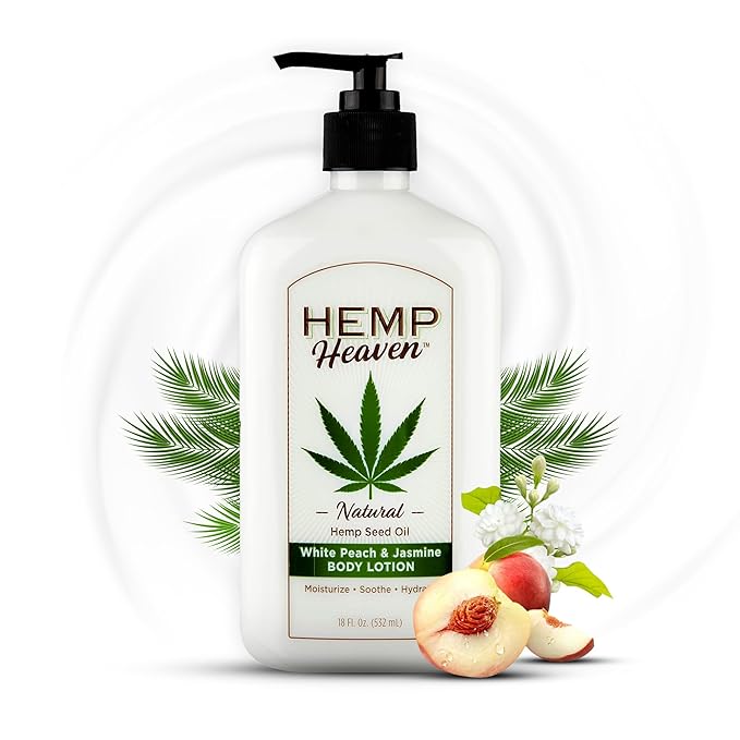Hemp Heaven Hemp Lotion - Natural Hemp Seed Oil, Paraben-Free, 18 oz, Made in USA, Nourishing for Men & Women, EWG Verified, Anti-Aging (Peach & Jasmine)