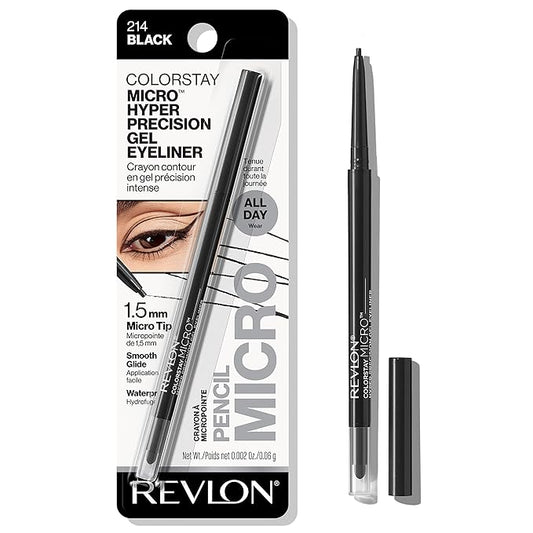 Revlon Gel Eyeliner, ColorStay Micro Hyper Precision Eye Makeup with Built-in Smudger, Waterproof, Longwearing with Micro Precision Tip, 214 Black, 0.002 oz