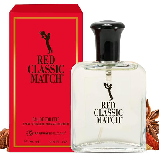 PB ParfumsBelcam Red Classic Match Eau de Toilette - Spicy Woody Amber Fragrance for Men, Long-Lasting Masculine Scent, Affordable Cologne Alternative, Signature Fragrance - 2.54 Fl Oz