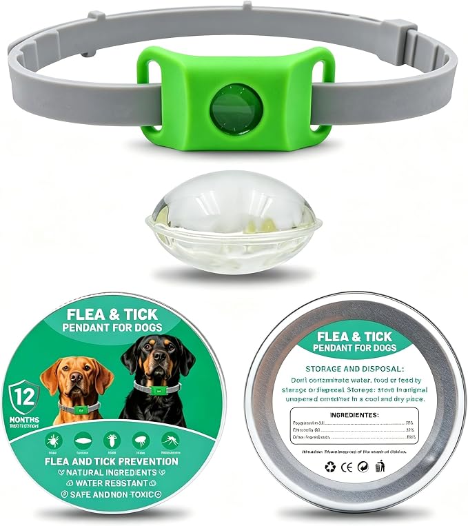 Natural Plant-Based Scent Pendant for Pets, Dog Collar Accessory with 2 Refillable Capsules, 60-Day Set, No Direct Contact with Skin, Waterproof, Compatible with AirTag (1pc-Green)
