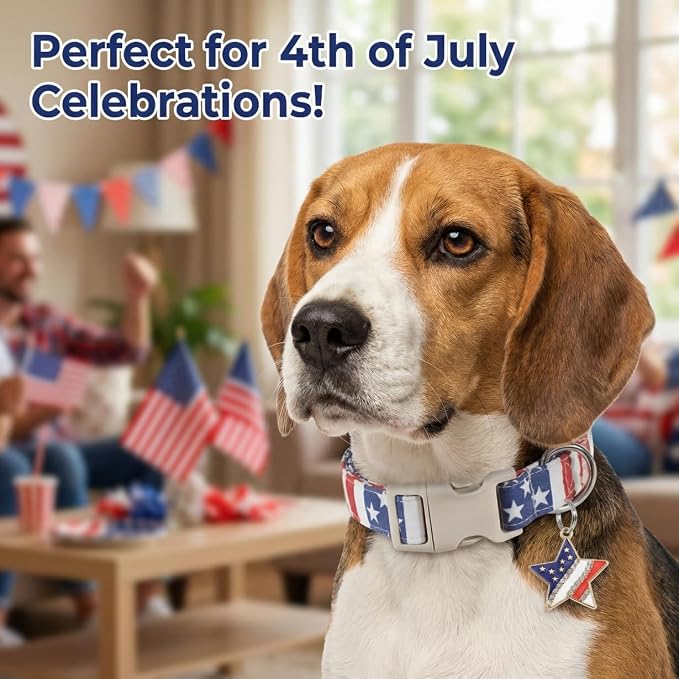 American Flag Dog Collar, Patriotic Dog Collar for Boys Girls Dog, Adjustable Puppy Collar for 4th of July Occasion & Daily Walking, Fits Medium Breeds