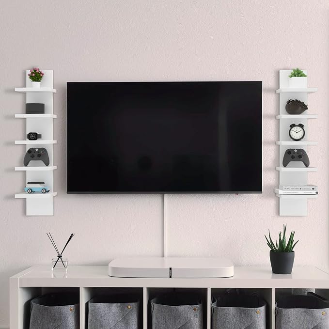 5 Tier Wall Shelf Unit, Small White Vertical Floating Shelf | Mordern Narrow Wall Mounted Shelves, Cute Space-saving Shelf for Bedroom, Bathroom, Living Room and Entryway