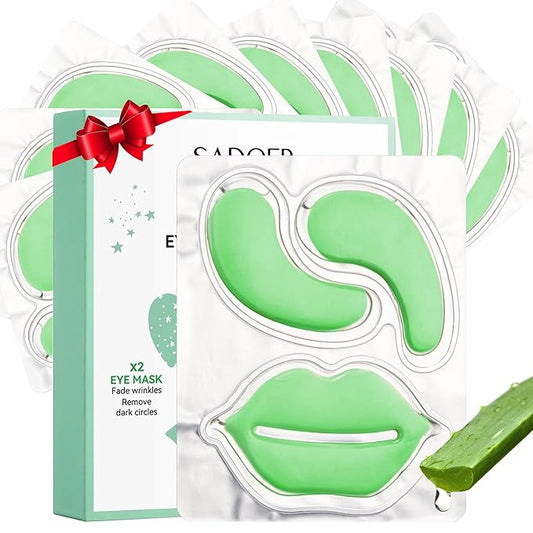 10 Pair Under Eye Mask & 10 Pair Lip Mask Skincare Set, Aloe Vera Lip Patches & Under Eye Patches for Puffy Eyes, Dark Circles, Dry Lips Lines, Deep Hydrating Moisturizing, Birthday Christmas Gifts