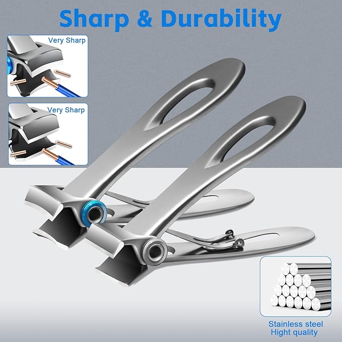 Heavy Duty Nail Clippers for Thick Toenails, Extra Large Toenail Clippers for Thick Nails, Curved & Straight Nail Cutter and Straight Nail Clipper Set, Silver