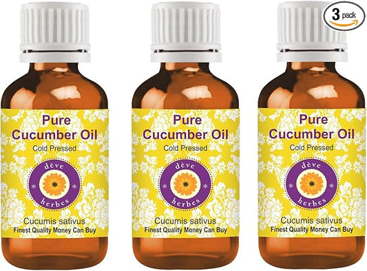 Deve Herbes Pure Cucumber Oil (Cucumis sativus) Cold Pressed (Pack of Three) 100ml X 3 (10 oz)