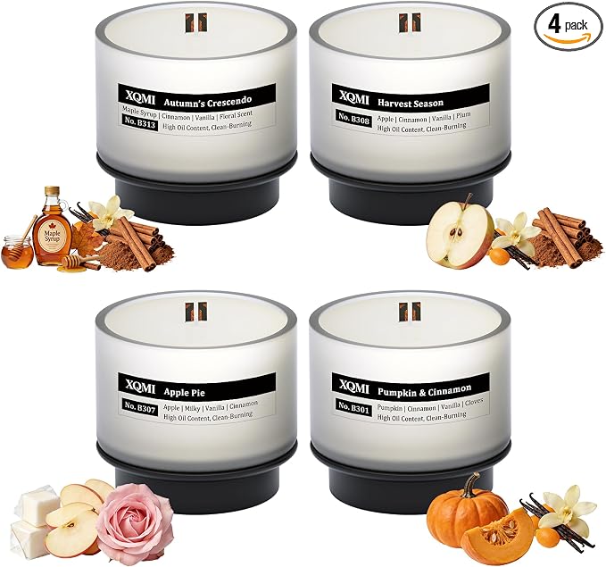 Scented Candle Home Decor Soy Candles | Pumpkin & Cinnamon | Autumn’s Crescendo | Apple Pie | Harvest Season, 35H Burn Time, Aromatherapy Candle Set, Perfect Holiday Gifts, 4Pack