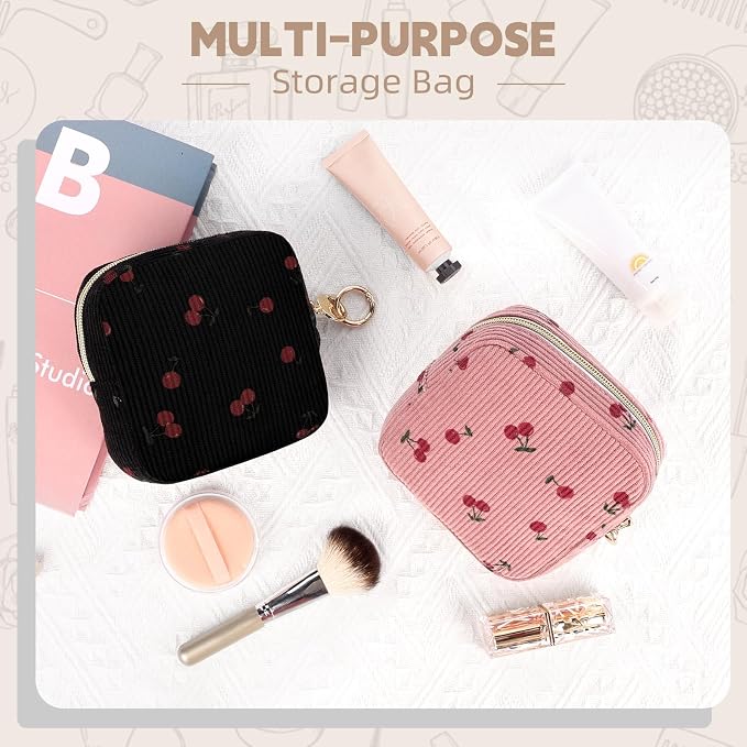 Period Bag for Teen Girls, Corduroy Sanitary Napkin Storage Bag, Menstrual Pad Pouches Tampon Holder for Purse (Cherry-Light Purple)