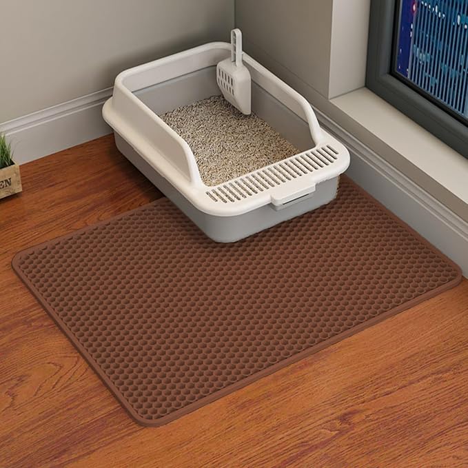 HCY&WLD Cat Litter Mat, Double Layer Cat Litter Box Mat (24x18 Inch, Brown) | Waterproof Urine-Proof Non-Slip Litter Trapping Mat, Soft on Kitty Paws, Scratch-Resistant, Scatter Control, Easy to Clean